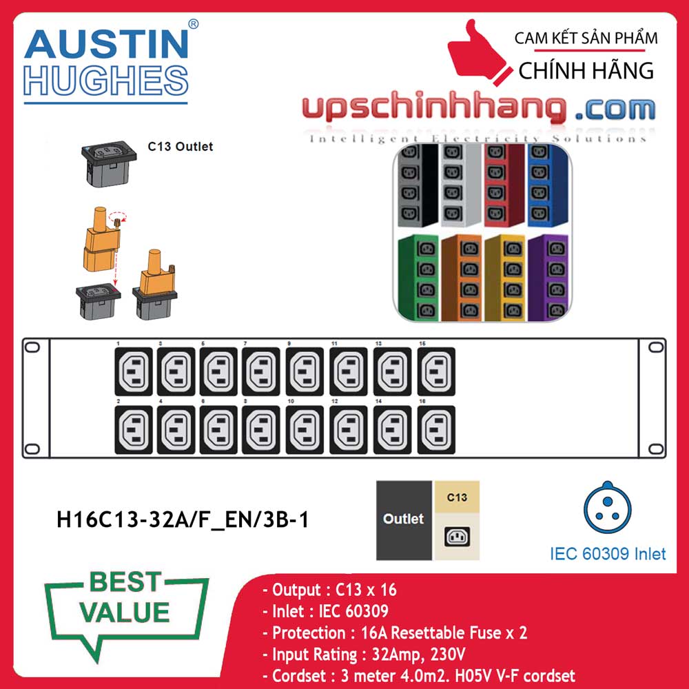 InfraPower 1 phase basic PDU H16C13-32A/F_EN/3B-1