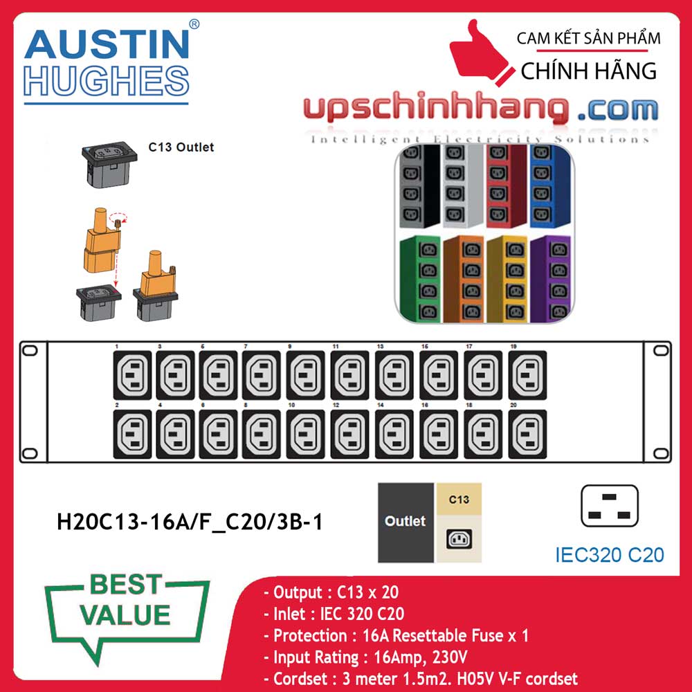 InfraPower 1 phase basic PDU H20C13-16A/F_C20/3B-1
