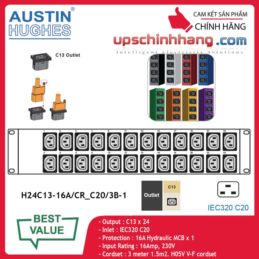 InfraPower 1 phase basic PDU H24C13-16A/CR_C20/3B-1