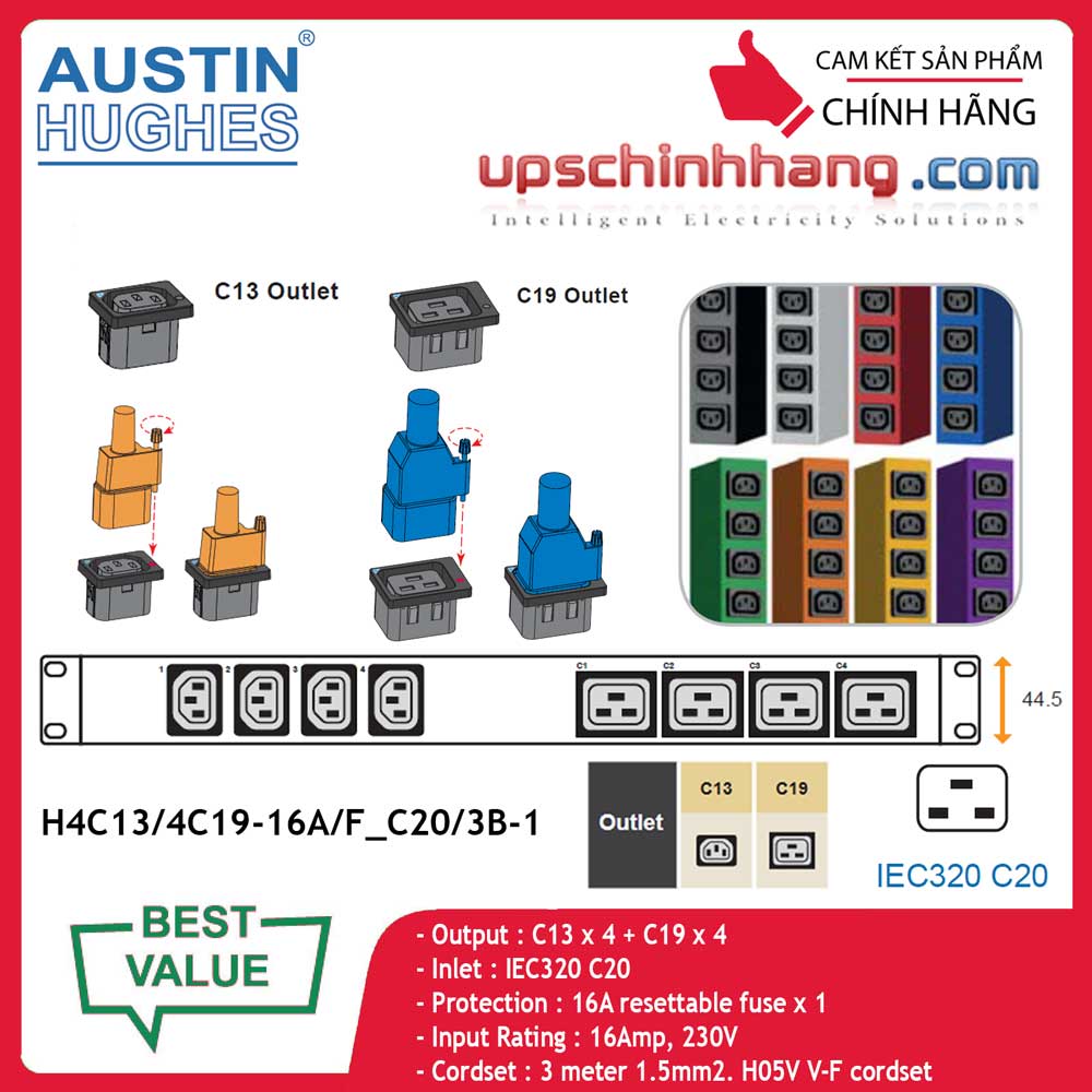 InfraPower 1 phase basic PDU H4C13/4C19-16A/F_C20/3B-1