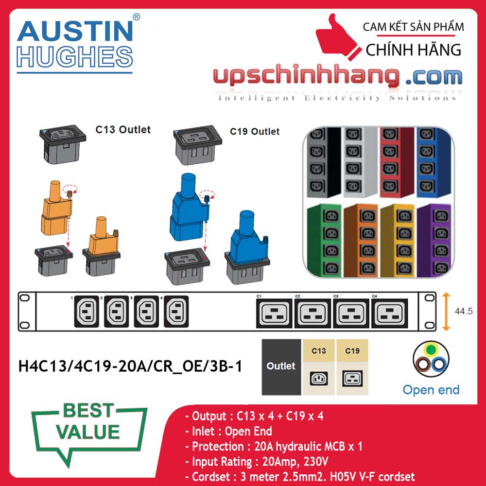 InfraPower 1 phase basic PDU H4C13/4C19-20A/CR_OE/3B-1