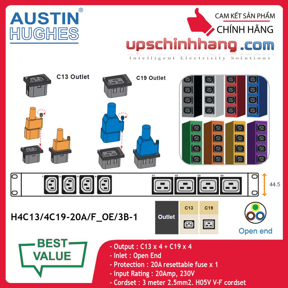 InfraPower 1 phase basic PDU H4C13/4C19-32A/F_EN/3B-1