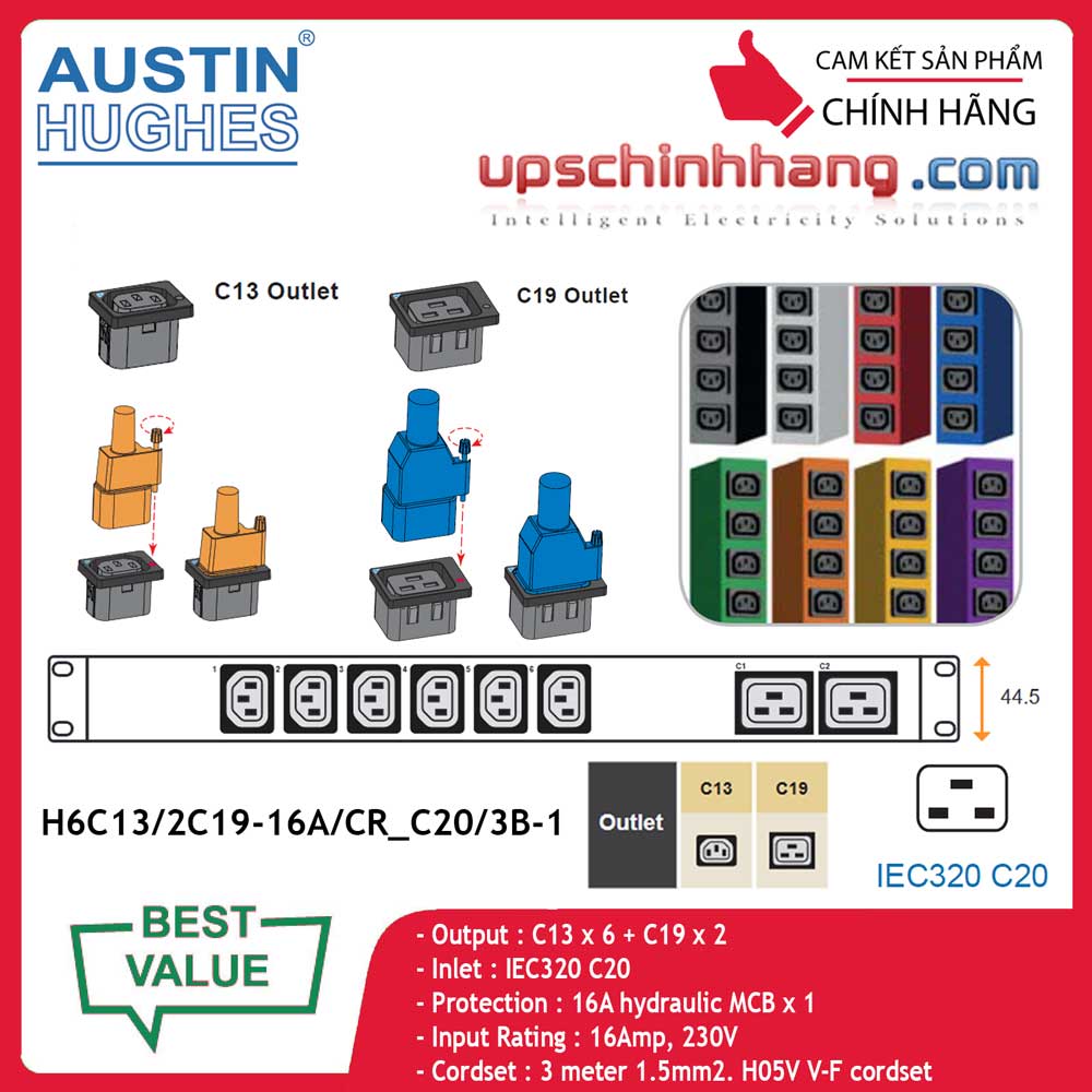 InfraPower 1 phase basic PDU H6C13/2C19-16A/CR_C20/3B-1