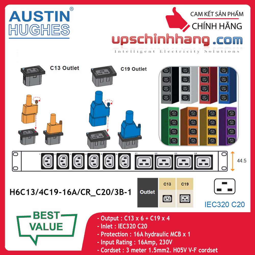 InfraPower 1 phase basic PDU H6C13/4C19-16A/CR_C20/3B-1