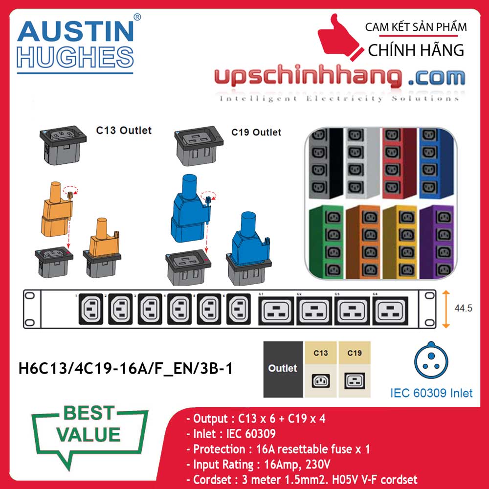 InfraPower 1 phase basic PDU H6C13/4C19-16A/F_EN/3B-1