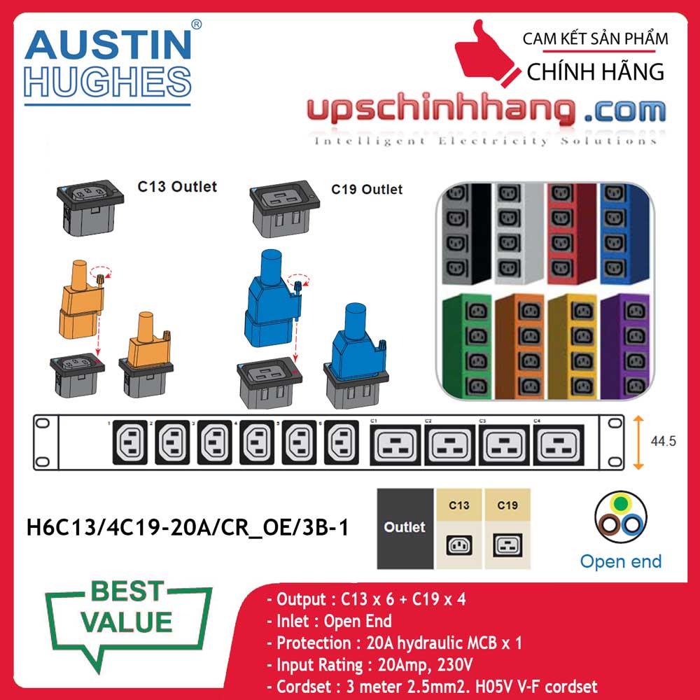 InfraPower 1 phase basic PDU H6C13/4C19-20A/CR_OE/3B-1
