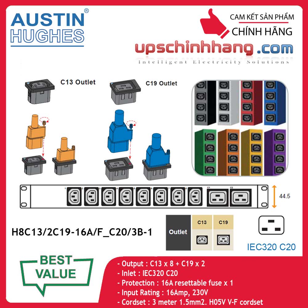 InfraPower 1 phase basic PDU H8C13/2C19-16A/F_C20/3B-1