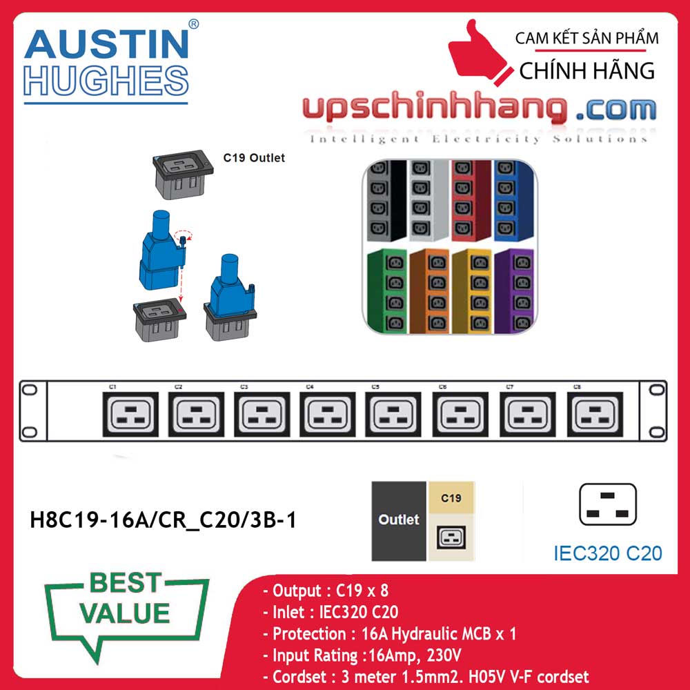 InfraPower 1 phase basic PDU H8C19-16A/CR_C20/3B-1