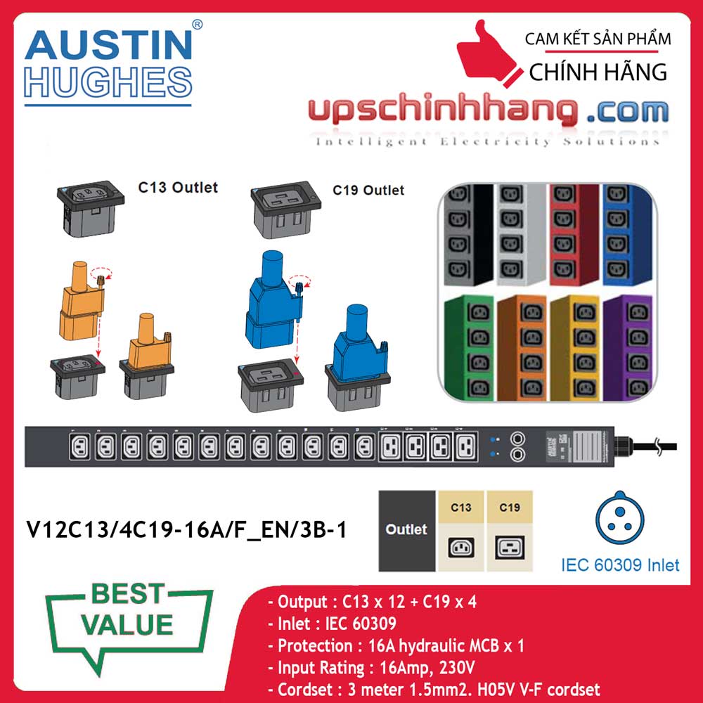 InfraPower 1 phase basic PDU V12C13/4C19-16A/F_EN/3B-1