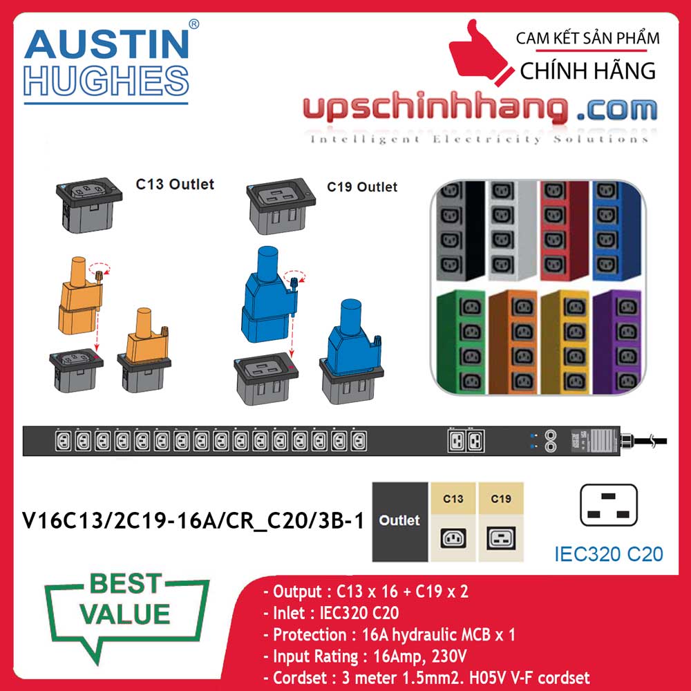 InfraPower 1 phase basic PDU V16C13/2C19-16A/CR_C20/3B-1