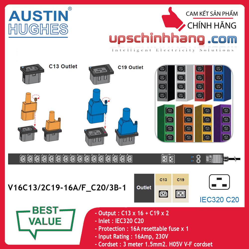InfraPower 1 phase basic PDU V16C13/2C19-16A/F_C20/3B-1