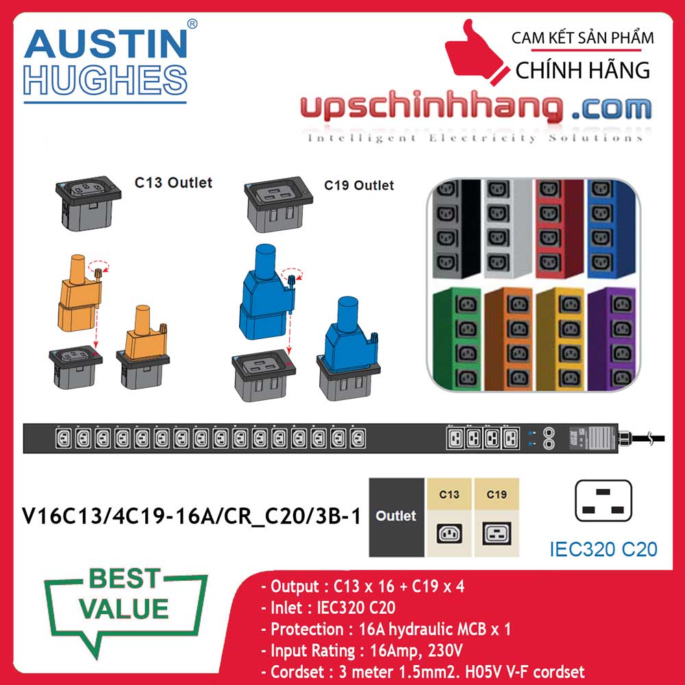 InfraPower 1 phase basic PDU V16C13/4C19-16A/CR_C20/3B-1