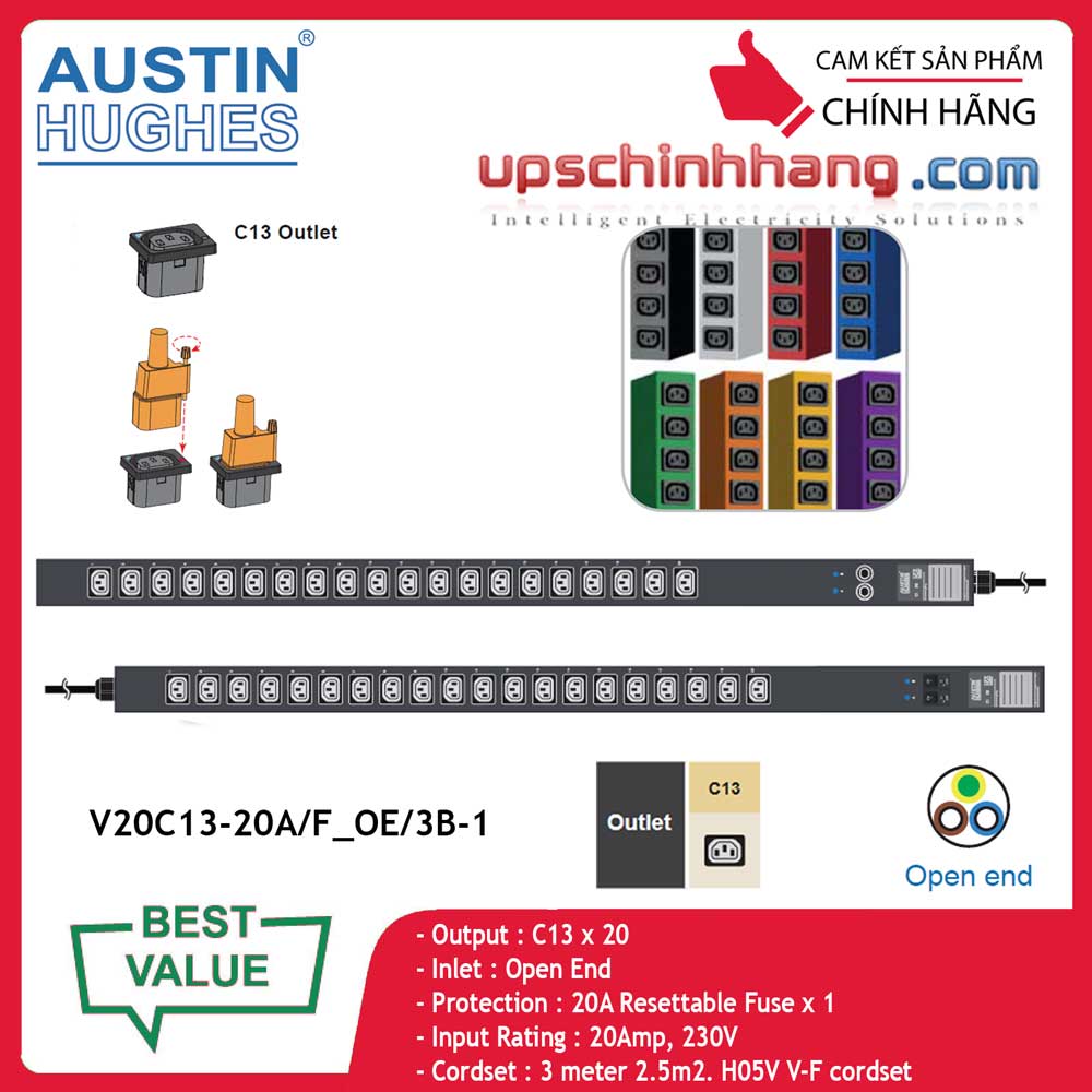 InfraPower 1 phase basic PDU V20C13-20A/F_OE/3B-1
