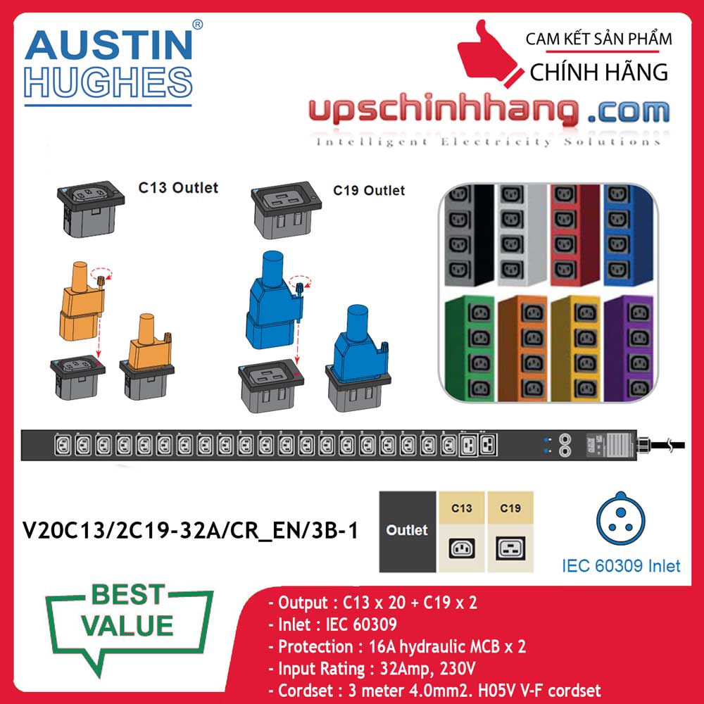 InfraPower 1 phase basic PDU V20C13/2C19-32A/CR_EN/3B-1