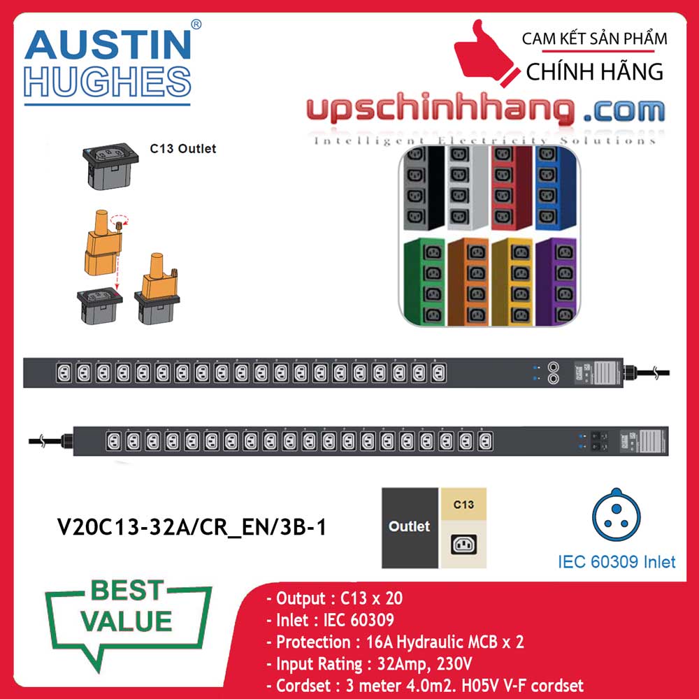 InfraPower 1 phase basic PDU V20C13-32A/CR_EN/3B-1