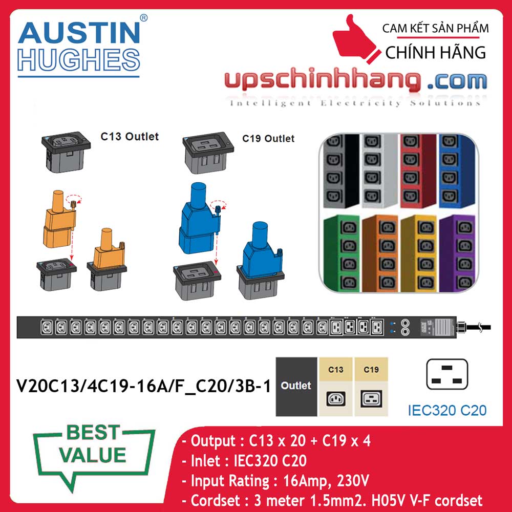 InfraPower 1 phase basic PDU V20C13/4C19-16A/F_C20/3B-1