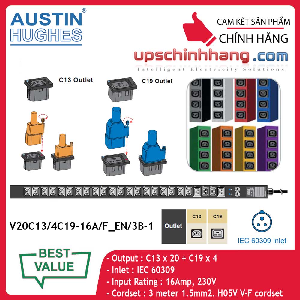 InfraPower 1 phase basic PDU V20C13/4C19-16A/F_EN/3B-1
