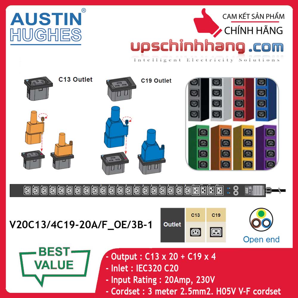 InfraPower 1 phase basic PDU V20C13/4C19-20A/F_OE/3B-1