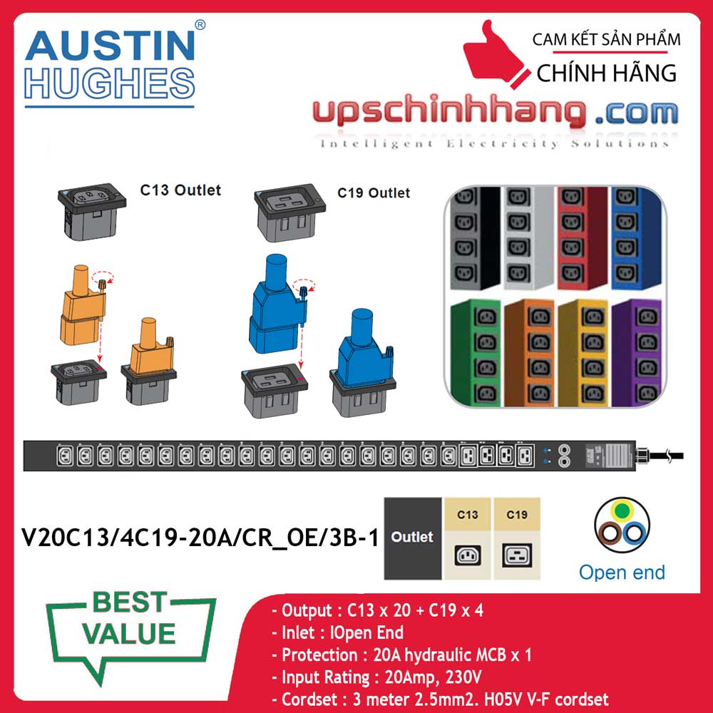 InfraPower 1 phase basic PDU V20C13/4C19-20A/CR_OE/3B-1