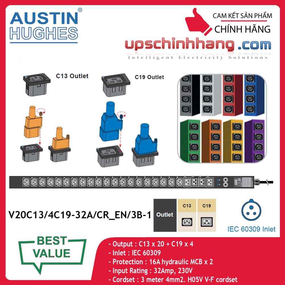 InfraPower 1 phase basic PDU V20C13/4C19-32A/CR_EN/3B-1