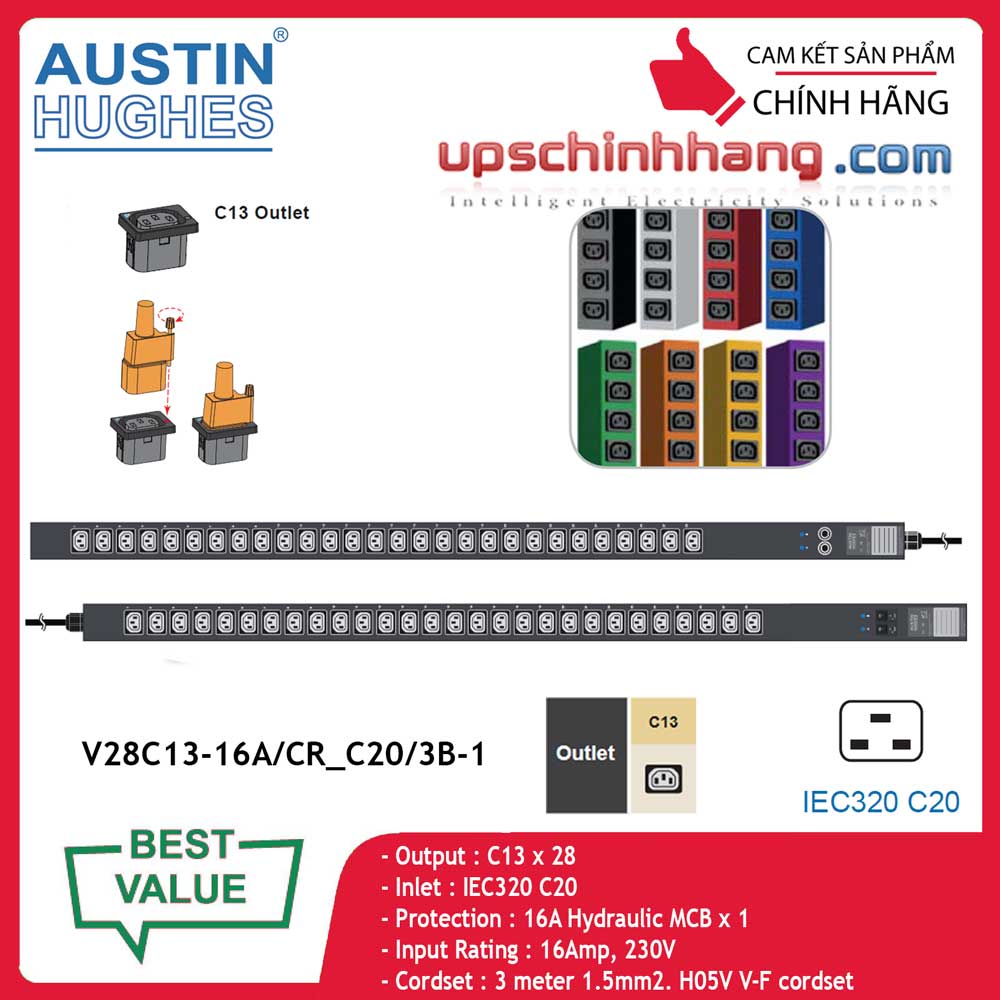 InfraPower 1 phase basic PDU V28C13-16A/CR_C20/3B-1