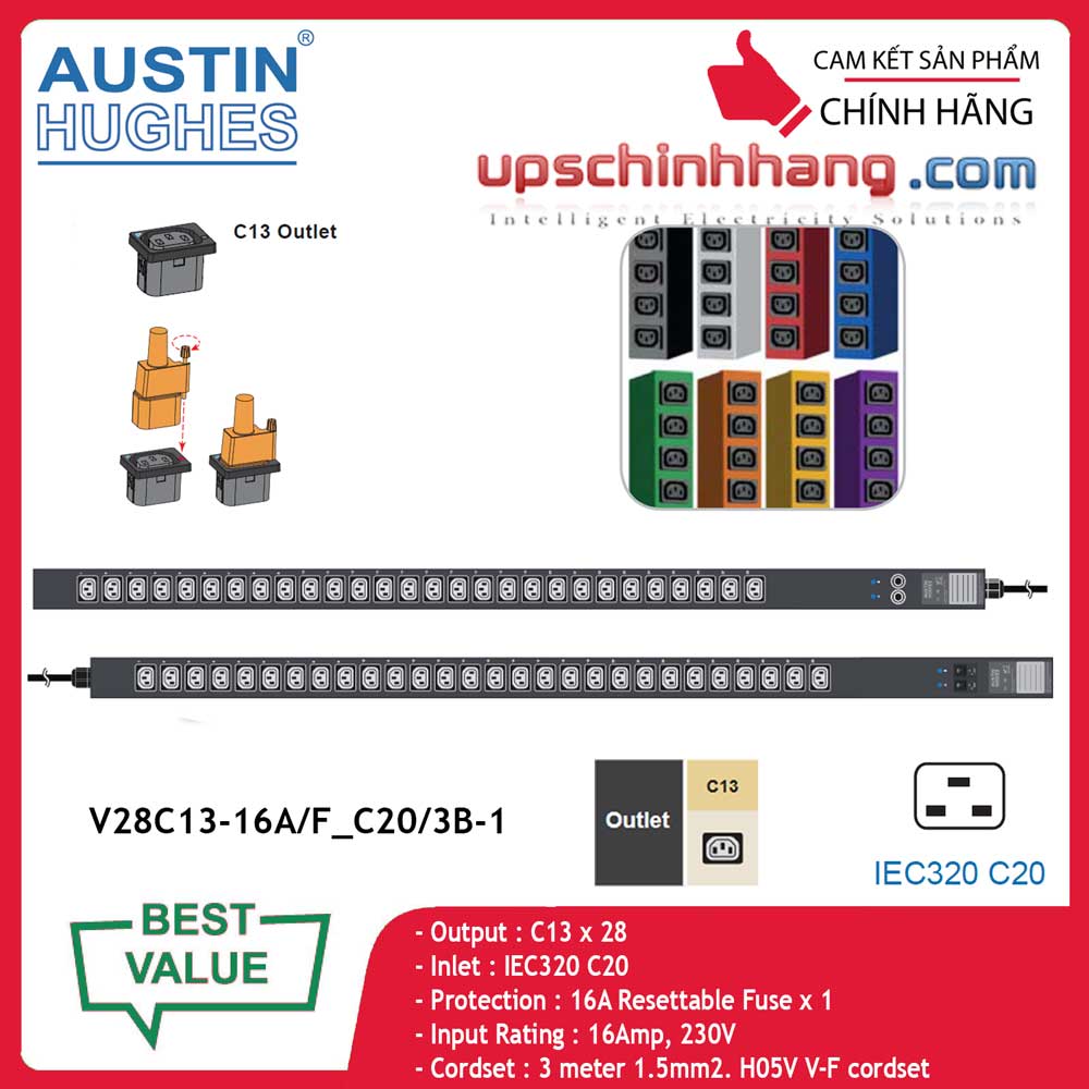InfraPower 1 phase basic PDU V28C13-16A/F_C20/3B-1
