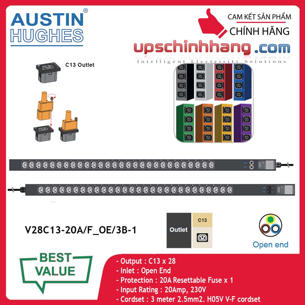 InfraPower 1 phase basic PDU V28C13-20A/F_OE/3B-1