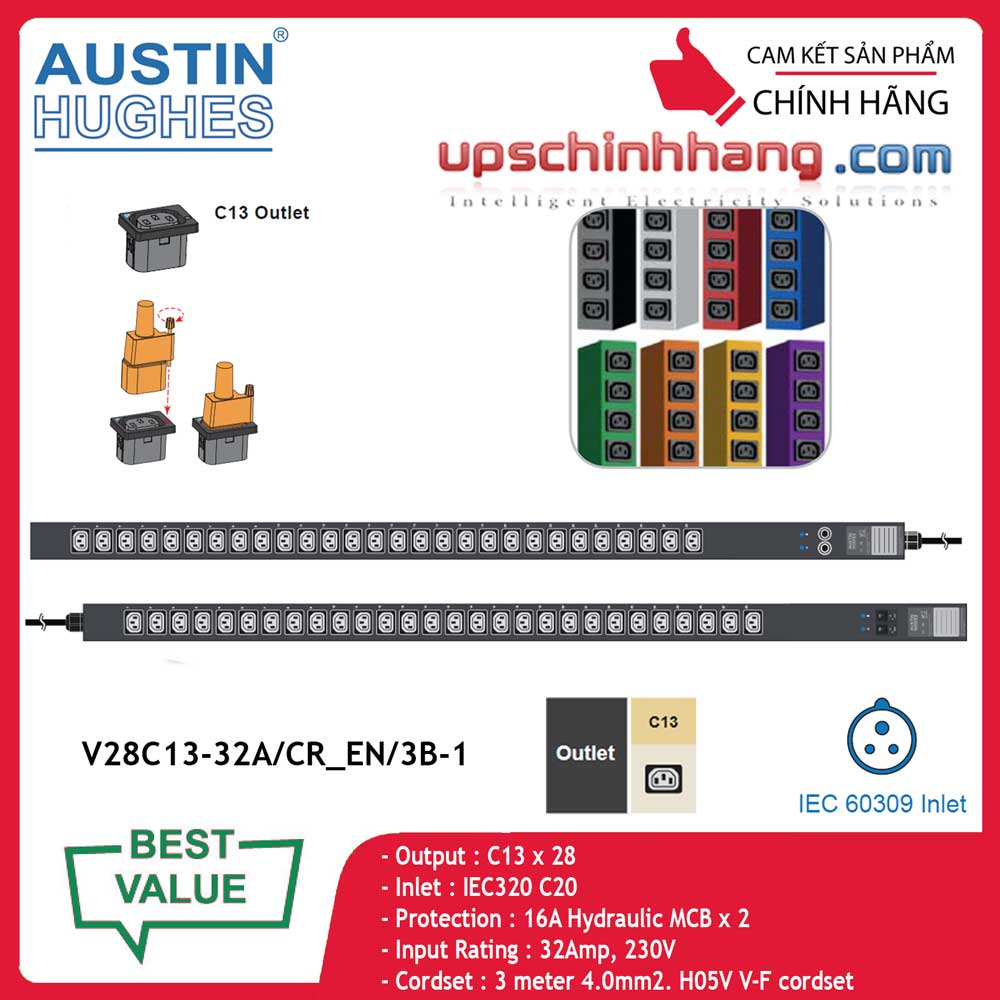 InfraPower 1 phase basic PDU V28C13-32A/CR_EN/3B-1