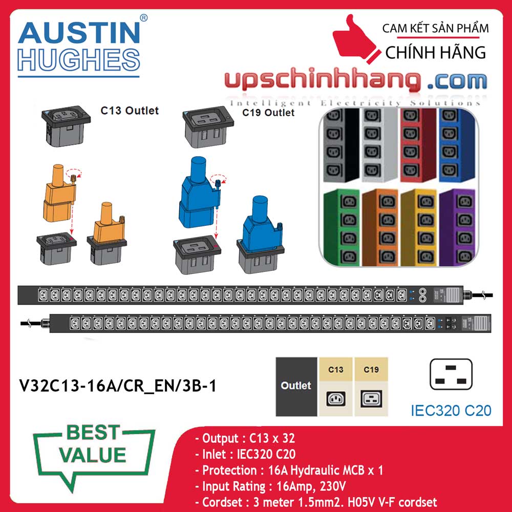 InfraPower 1 phase basic PDU V32C13-16A/CR_C20/3B-1