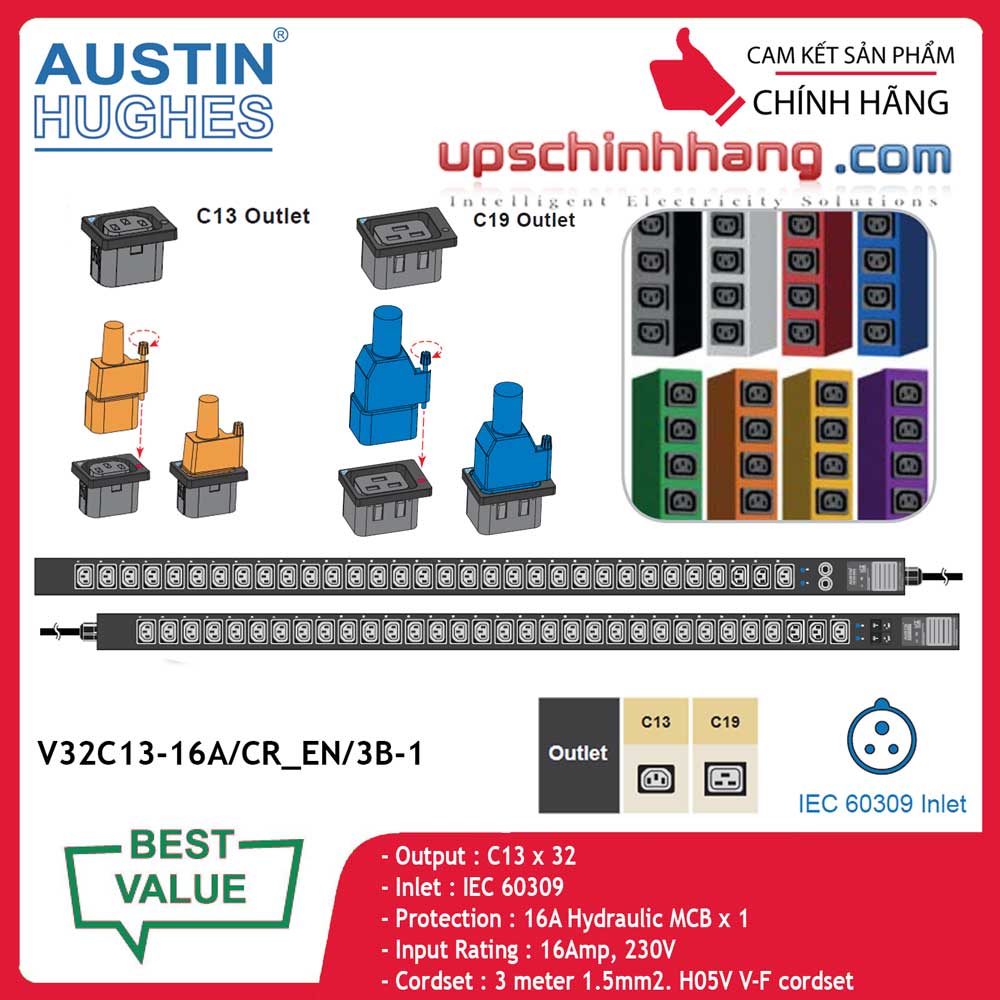 InfraPower 1 phase basic PDU V32C13-16A/CR_EN/3B-1