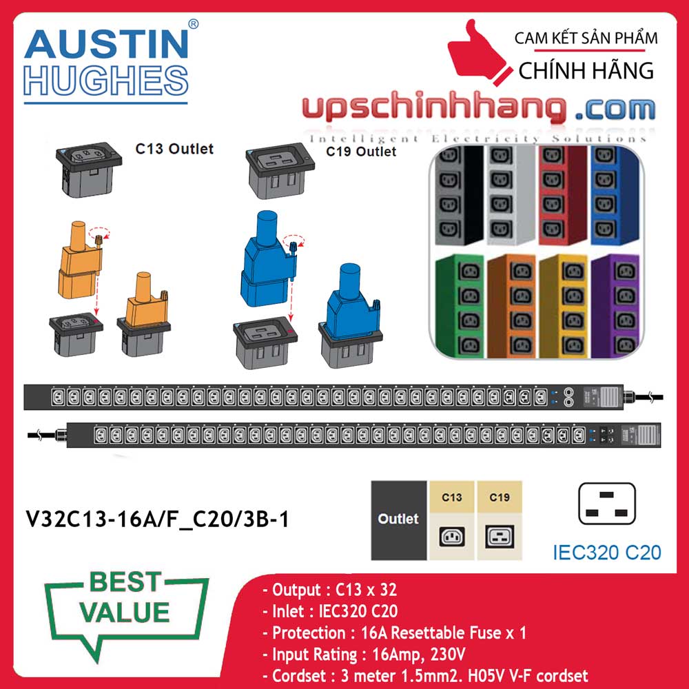 InfraPower 1 phase basic PDU V32C13-16A/F_C20/3B-1