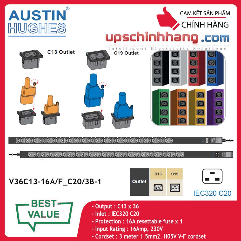 InfraPower 1 phase basic PDU V36C13-16A/F_C20/3B-1