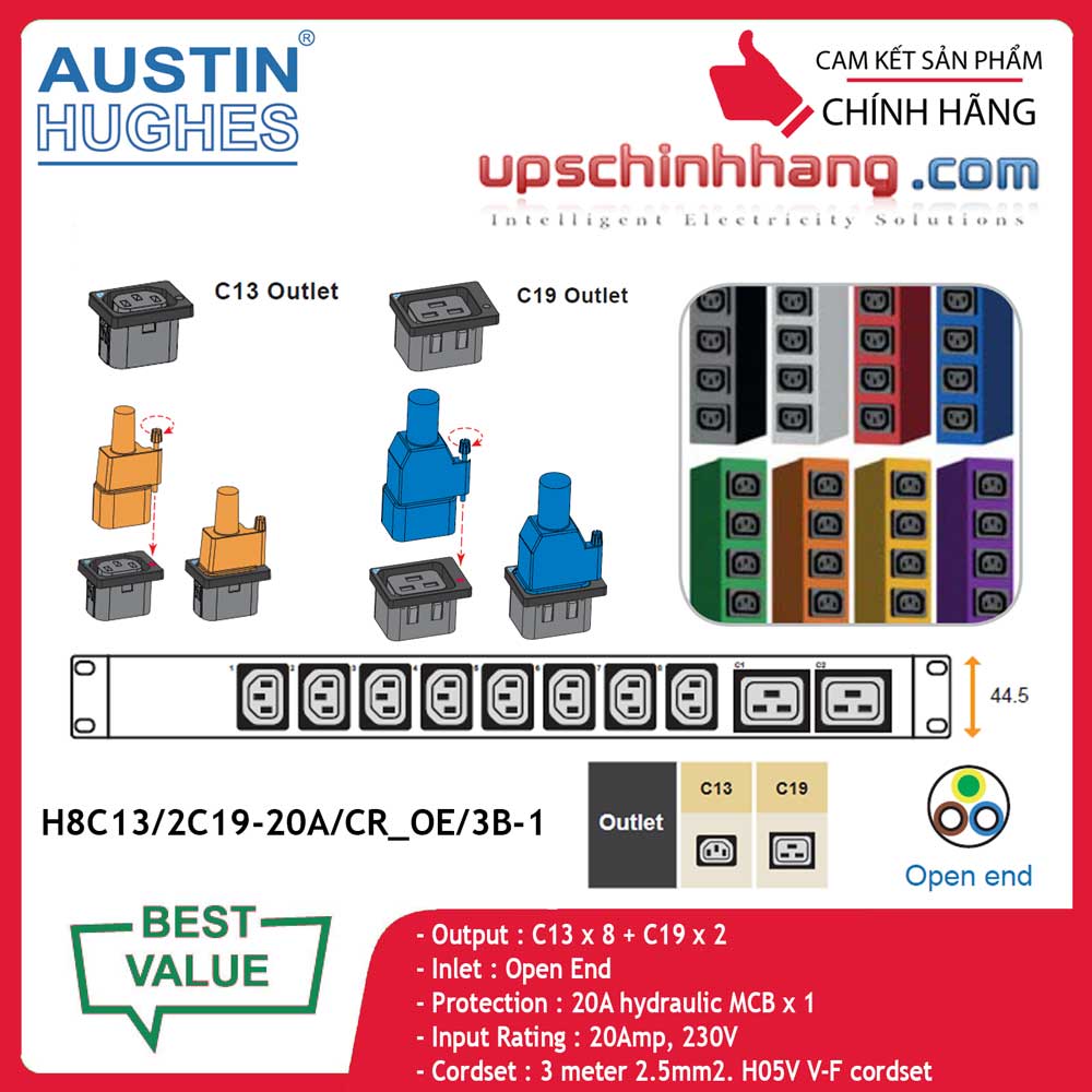 InfraPower 1 phase basic PDU H8C13/2C19-20A/CR_OE/3B-1