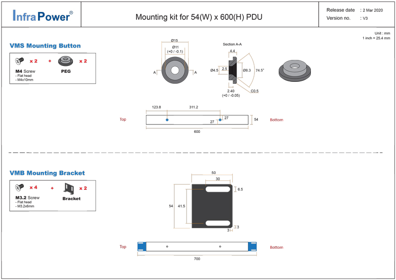 Bộ phụ kiện Mounting Kit for 54 (W) x 600 (H) PDU