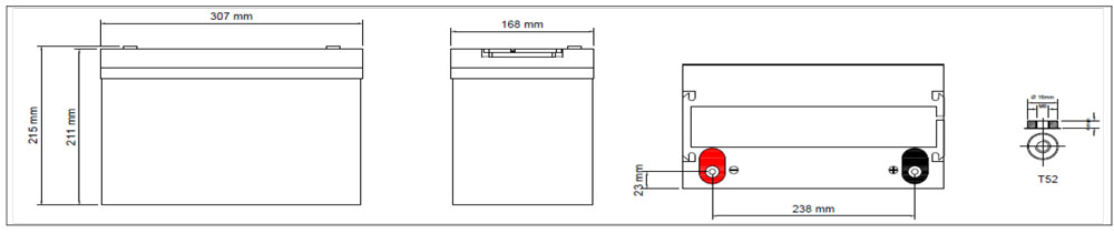 Kích thước ắc quy kín khí SAITE 12V - 80Ah (BT-HSE-80-12)