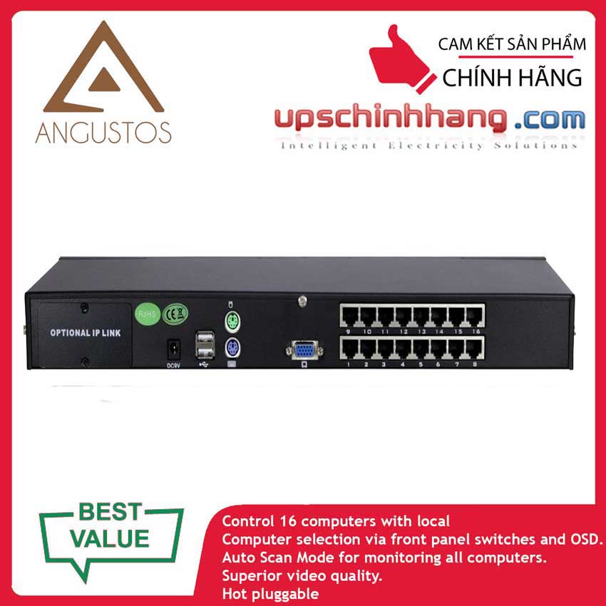 ANGUSTOS AR-UV16L - Rackmount - 16 Port CAT5 KVM Switch