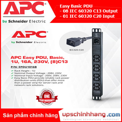 APC Easy PDU, Basic, 1U, 16A, 230V, (8)C13 (EPDU1016B)
