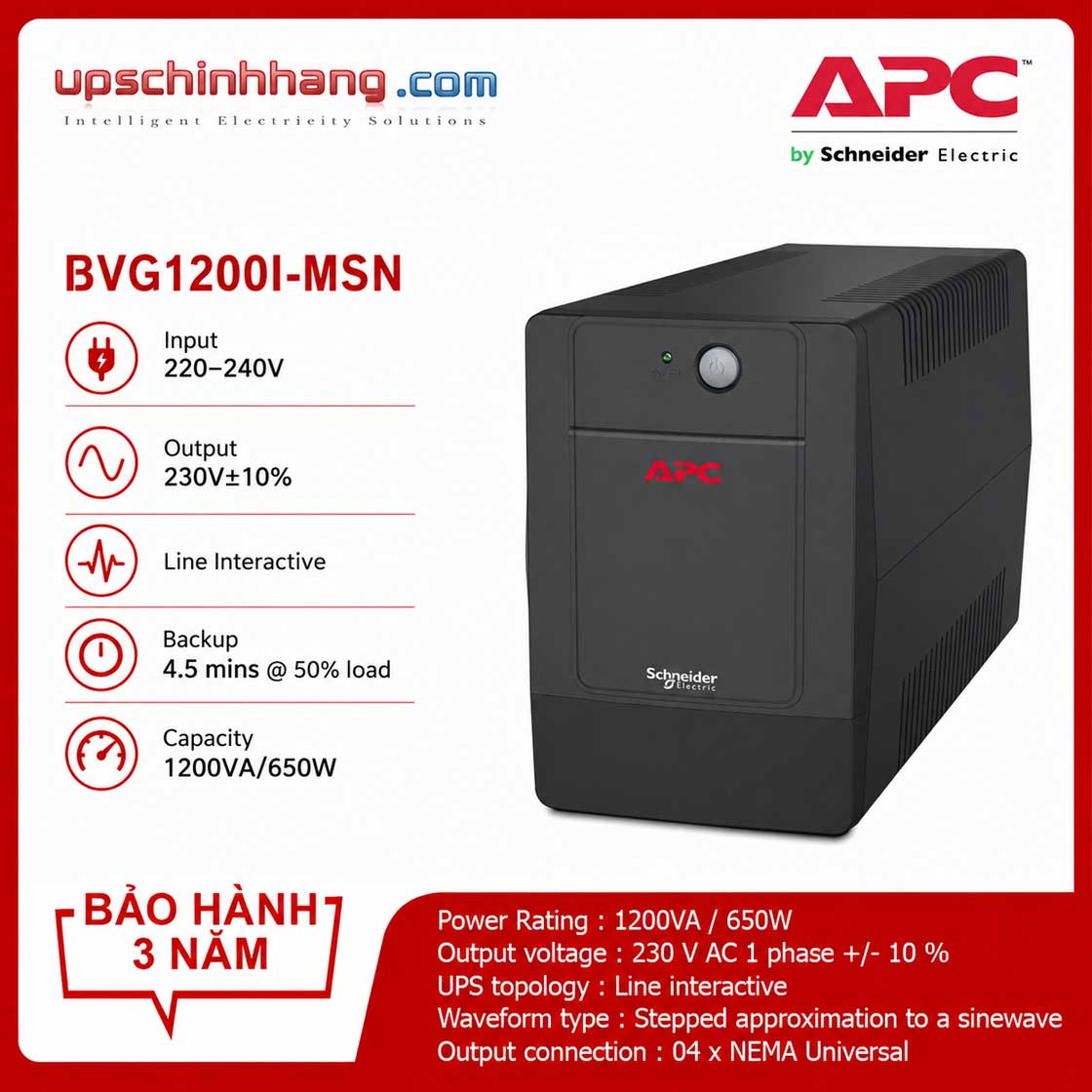 UPS APC BVG1200I-MSN 1200VA/650W