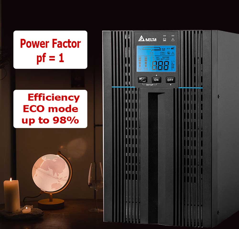 Bộ lưu điện DELTA UPS602N2004N035 với pf=1 và hiệu suất ECO mode 0.98
