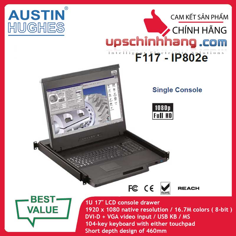 Austin Hughes F117-IP802e | 17.3inch Full HD LCD Drawer w/8-port DB-15 IP KVM