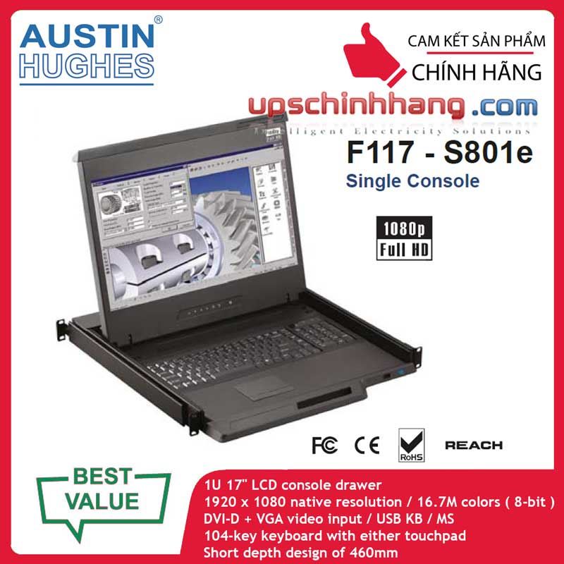 Austin Hughes F117-S801e | 17.3inch Full HD 1080p LCD Drawer w/8-port DB-15