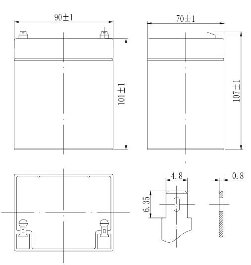 kích thước ắc quy Vision CP1250