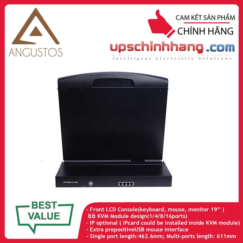 ANGUSTOS AL-UV904L - 19 Inch LCD 4 port CAT5 KVM Single Rail