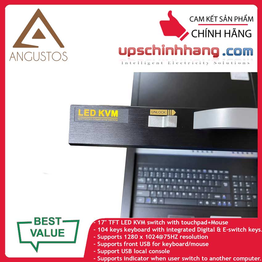 ANGUSTOS AL-V716P - 1U Rack Mount 17″ LED KVM Switch 16 ports