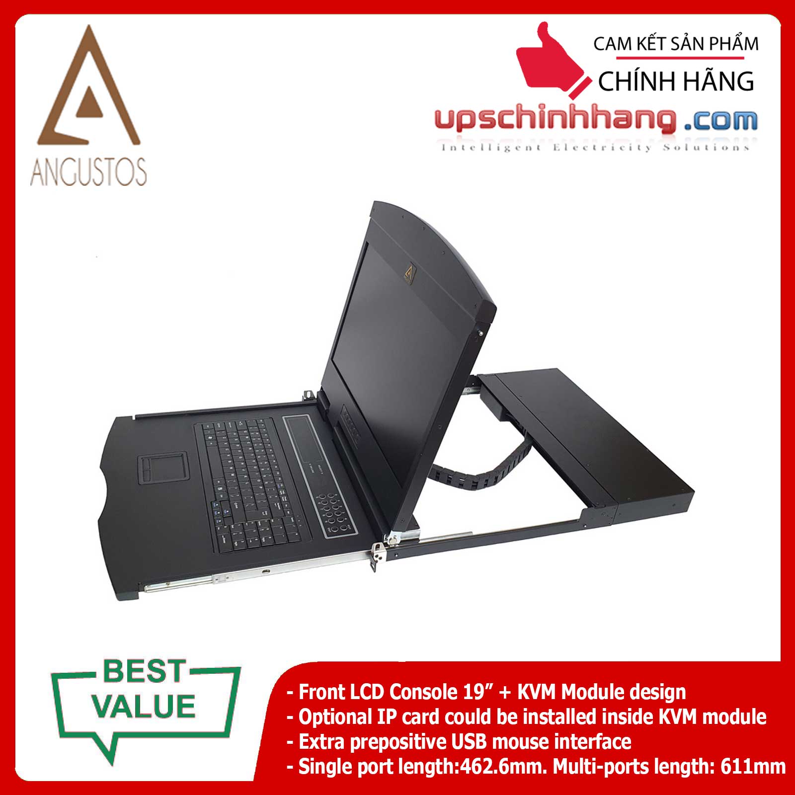 ANGUSTOS AL-V916L – 19 Inch LCD 16 port VGA KVM Single Rail