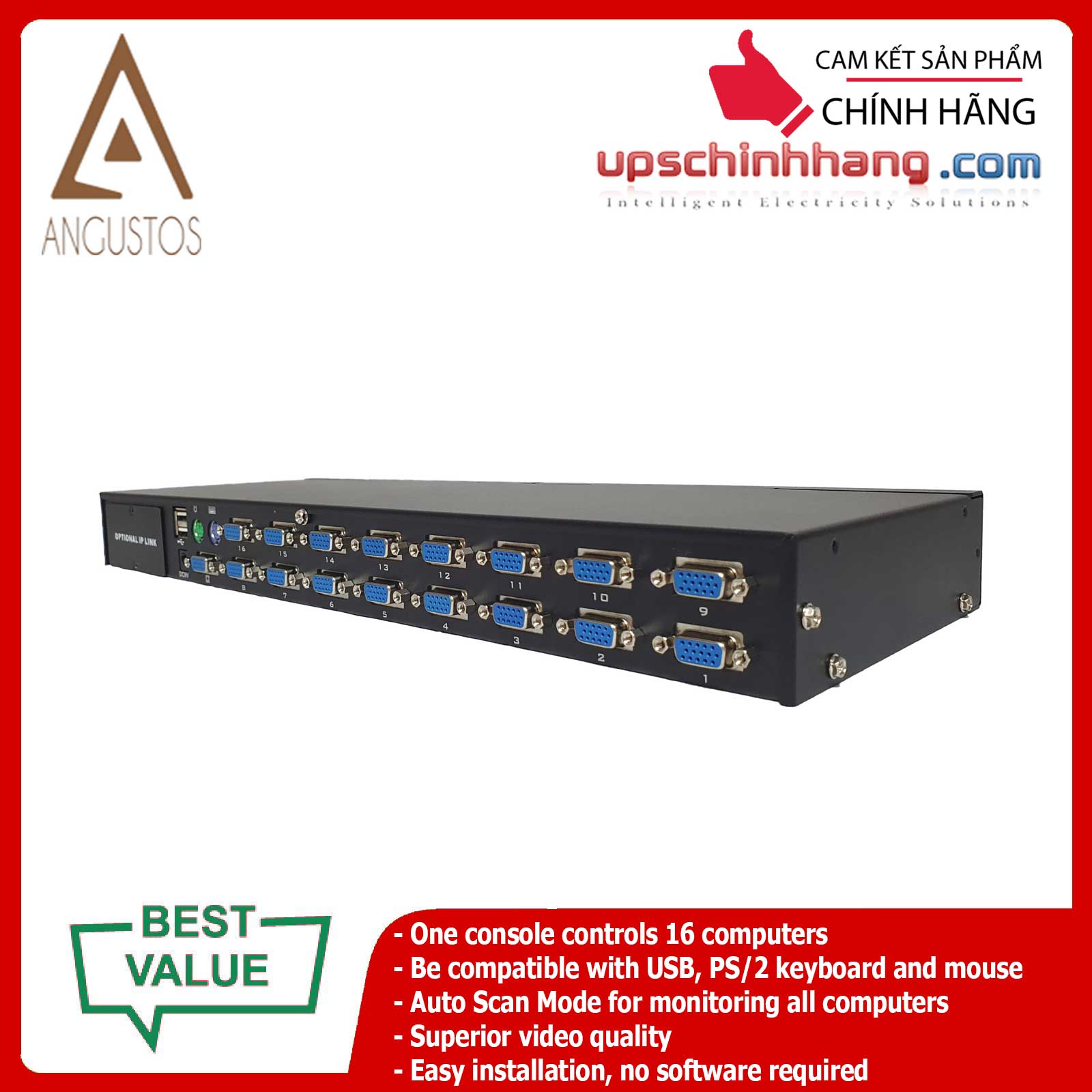 ANGUSTOS AR-V16L - Rackmount - 16 Port VGA KVM Switch