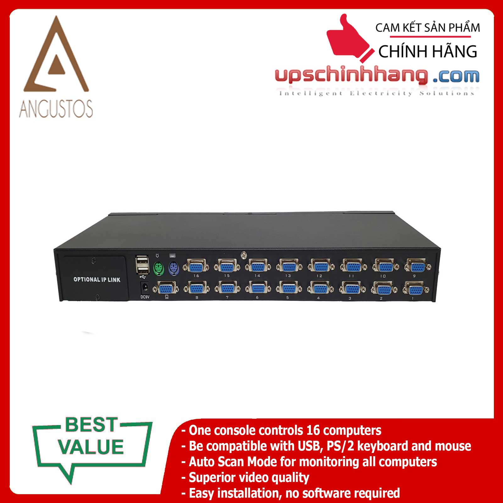 ANGUSTOS AR-V16L - Rackmount - 16 Port VGA KVM Switch