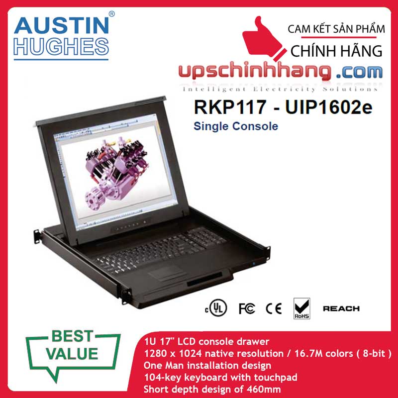 Austin Hughes RKP117-UIP1602e | 17inch LCD Drawer w/16-port Cat6 IP KVM