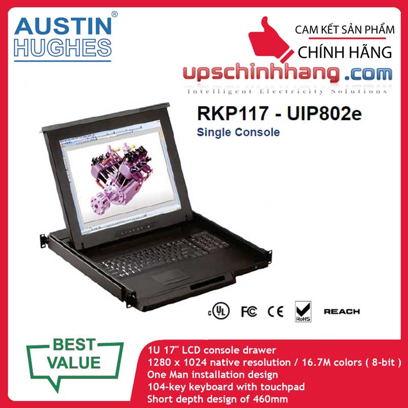 Austin Hughes RKP117-UIP802e | 17inch LCD Drawer w/8-port Cat6 IP KVM