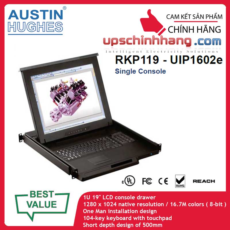 Austin Hughes RKP119-UIP1602e | 19inch LCD Drawer w/16-port Cat6 IP KVM